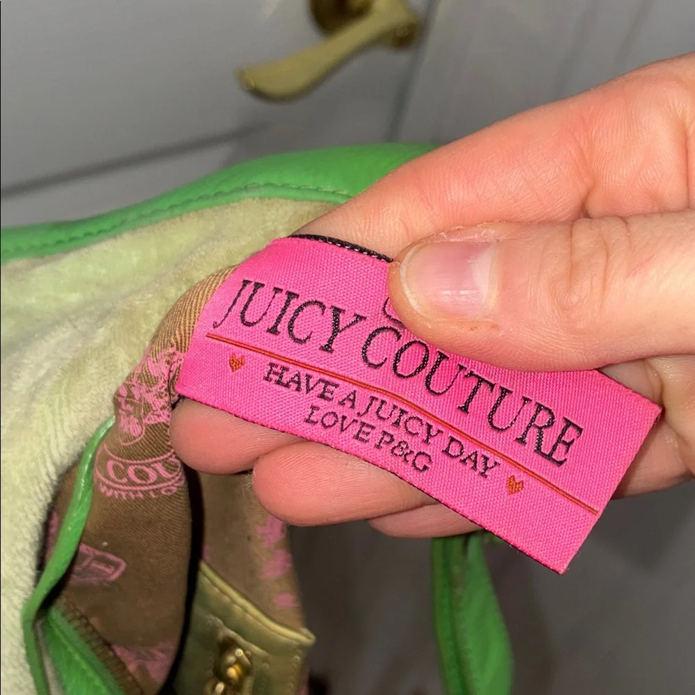 Y2K VINTAGE JUICY COUTURE Viva La Juicy Green VELOUR LEATHER Hobo Bag PURSE